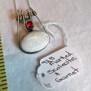 Scolecite and garnet pendant